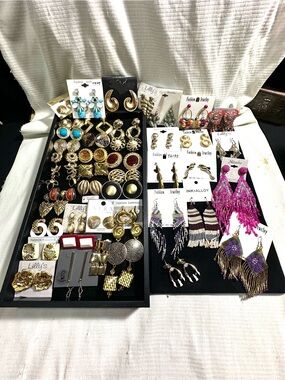 Vtg: Bundle of 45 Pairs of Earrings, Some are NOS =New Old Stock /Pierced & Clip